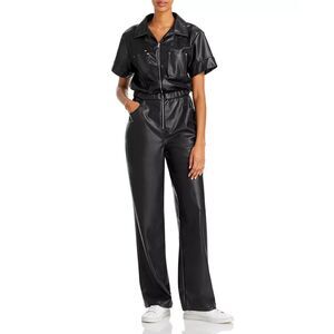 WeWoreWhat Flight Suit Vegan Leather Faux Jumpsuit Coveralls NWOT Small Black